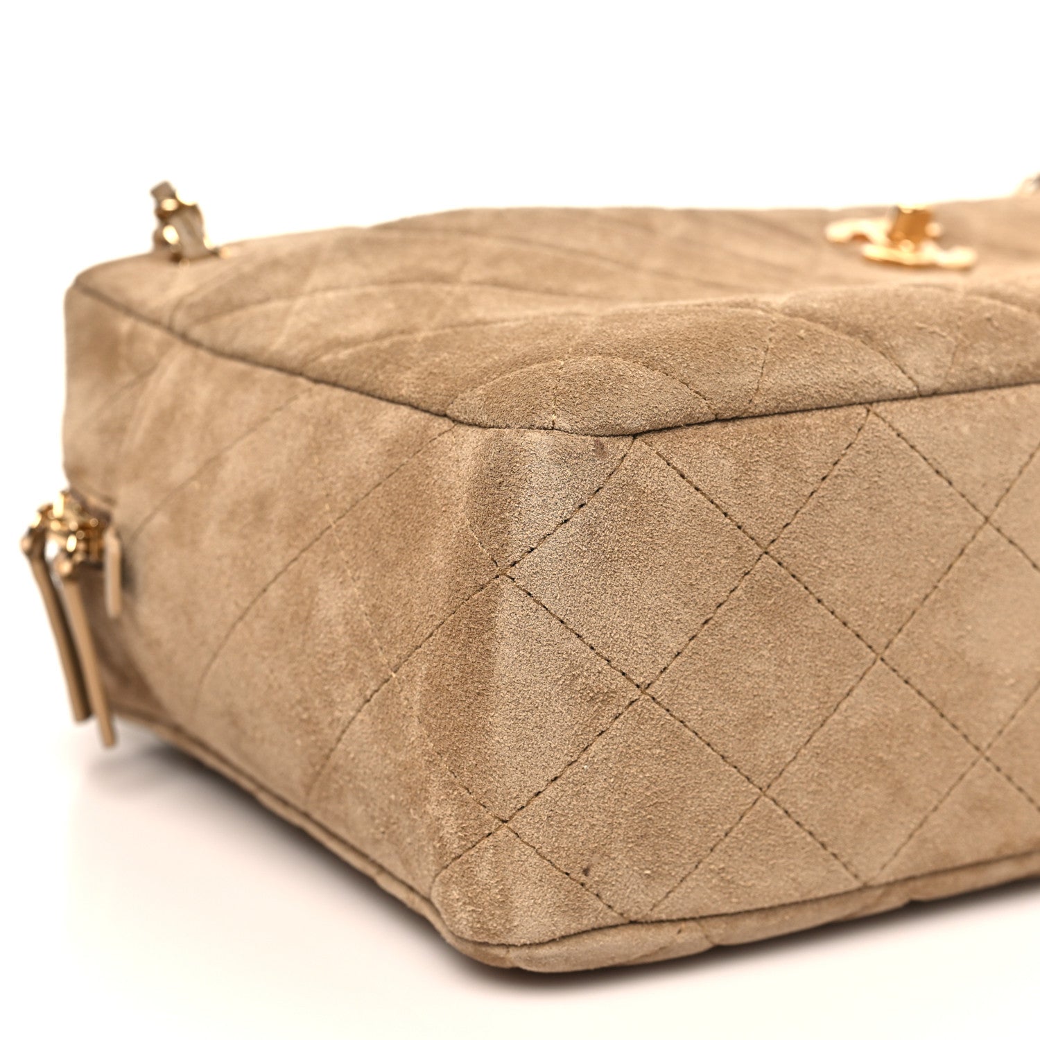 Suede Calfskin Quilted Camerissimo Camera Case Beige