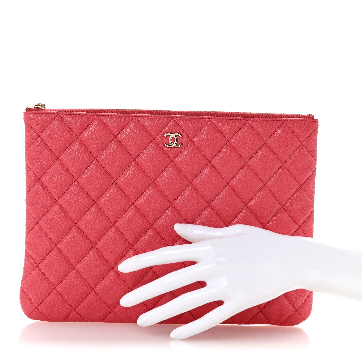 Caviar Quilted Medium Cosmetic Case Dark Pink