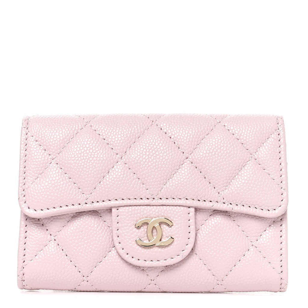 Caviar Quilted Flap Card Holder Wallet Light Pink