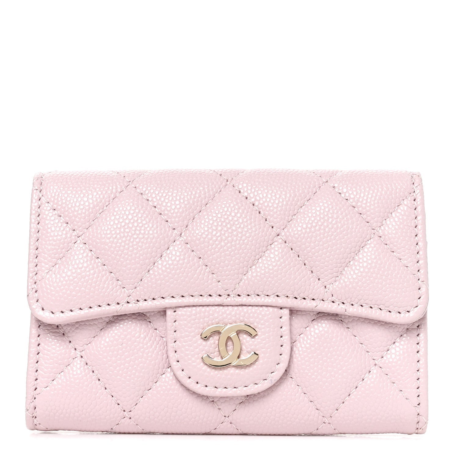 Caviar Quilted Flap Card Holder Wallet Light Pink