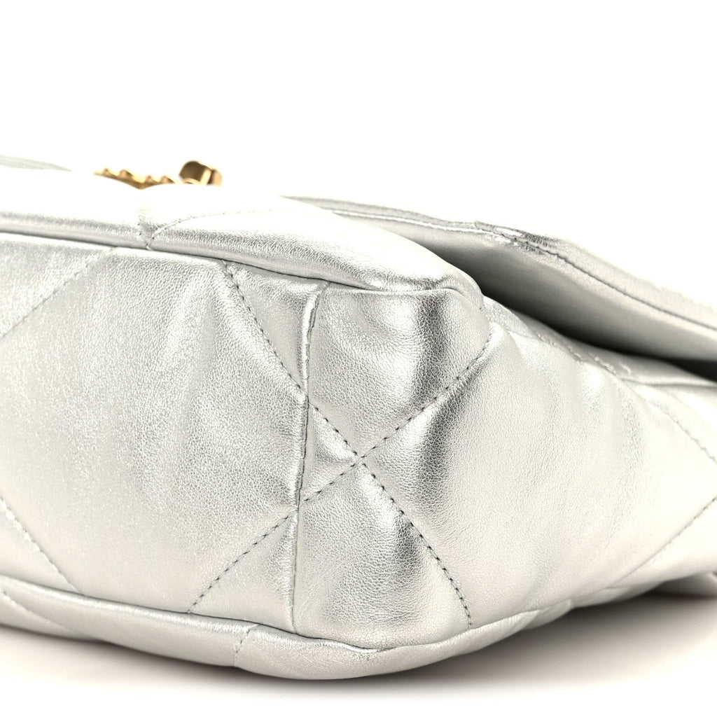 Metallic Lambskin Quilted Medium Chanel 19 Flap Silver