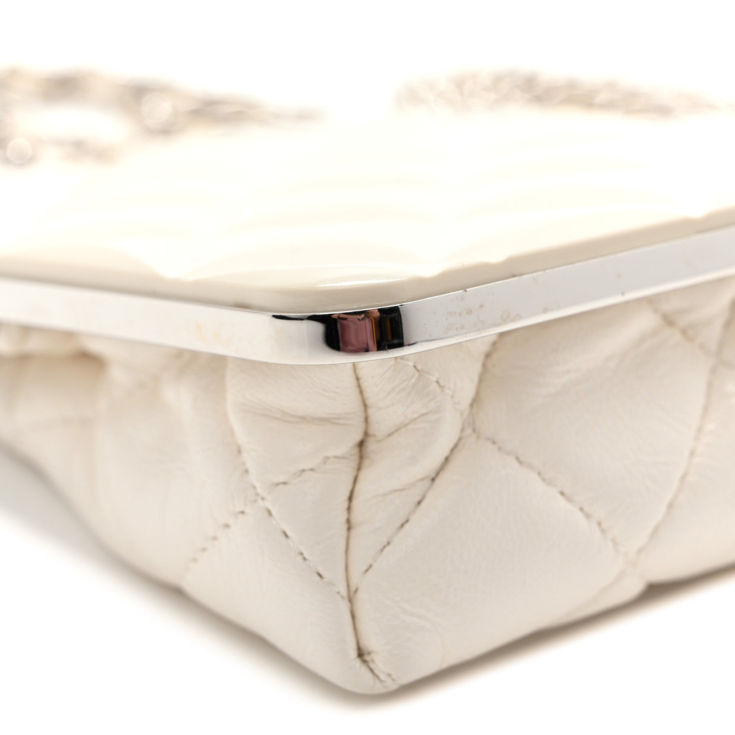 Lambskin Plexi Quilted CC Evening Clutch With Chain White