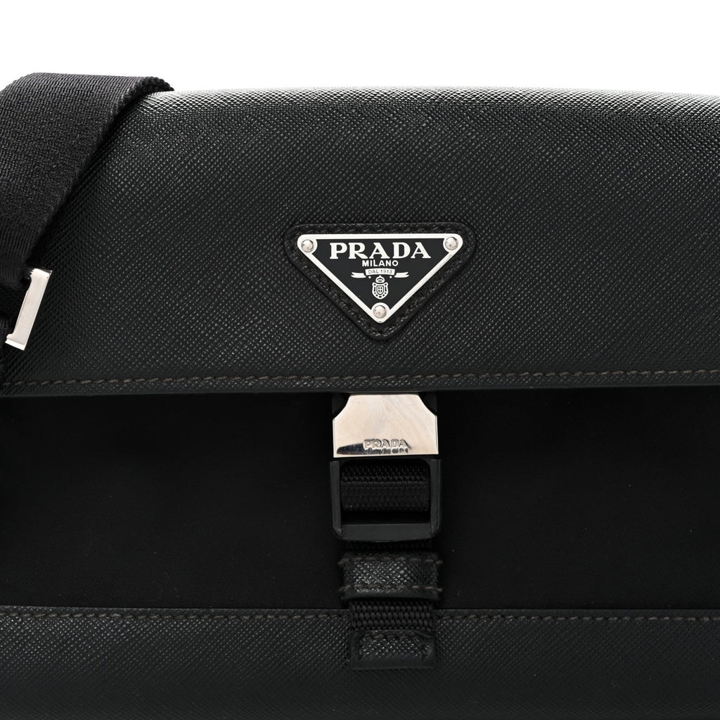 Re-Nylon Saffiano Triangle Shoulder Bag Black