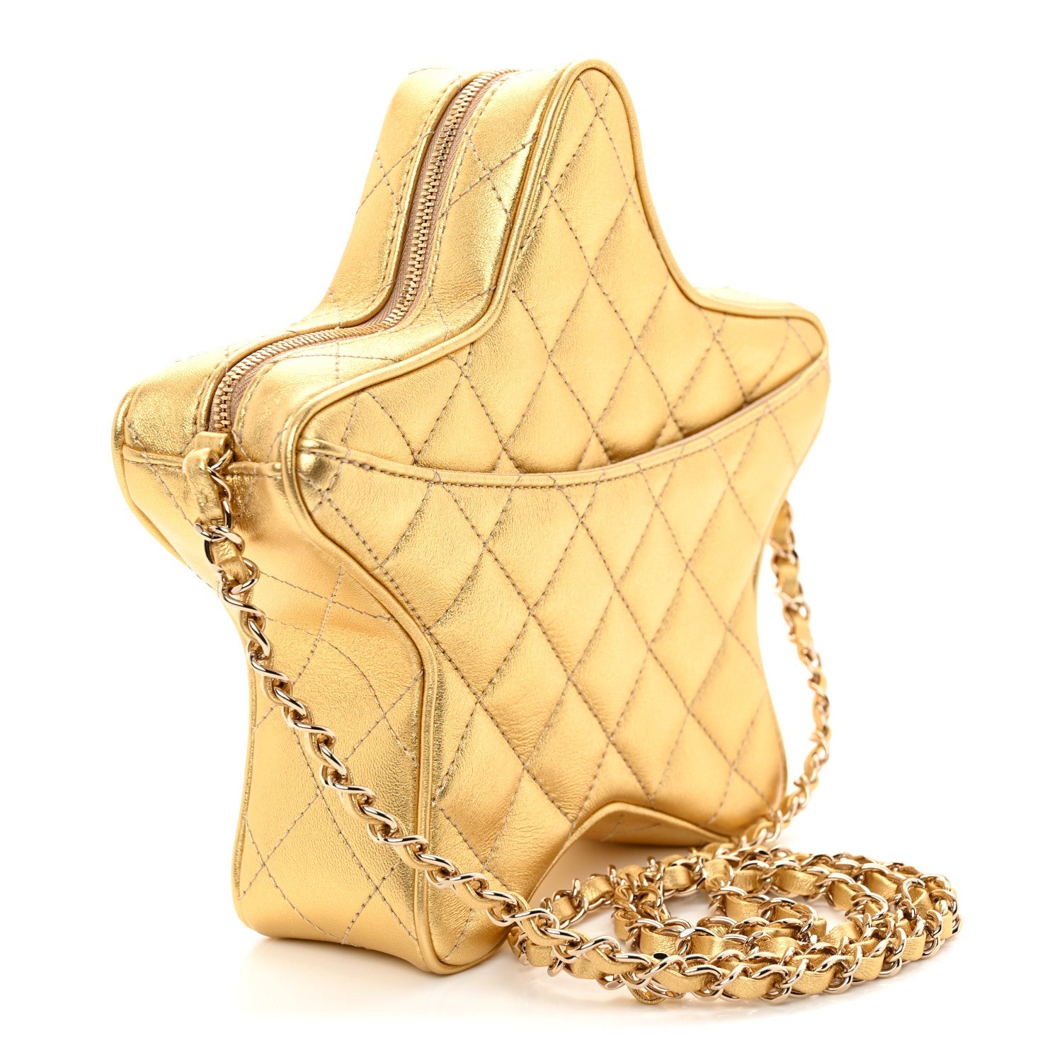 Metallic Lambskin Quilted Walk Of Fame Star Bag Gold