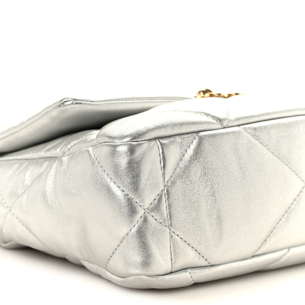Metallic Lambskin Quilted Medium Chanel 19 Flap Silver