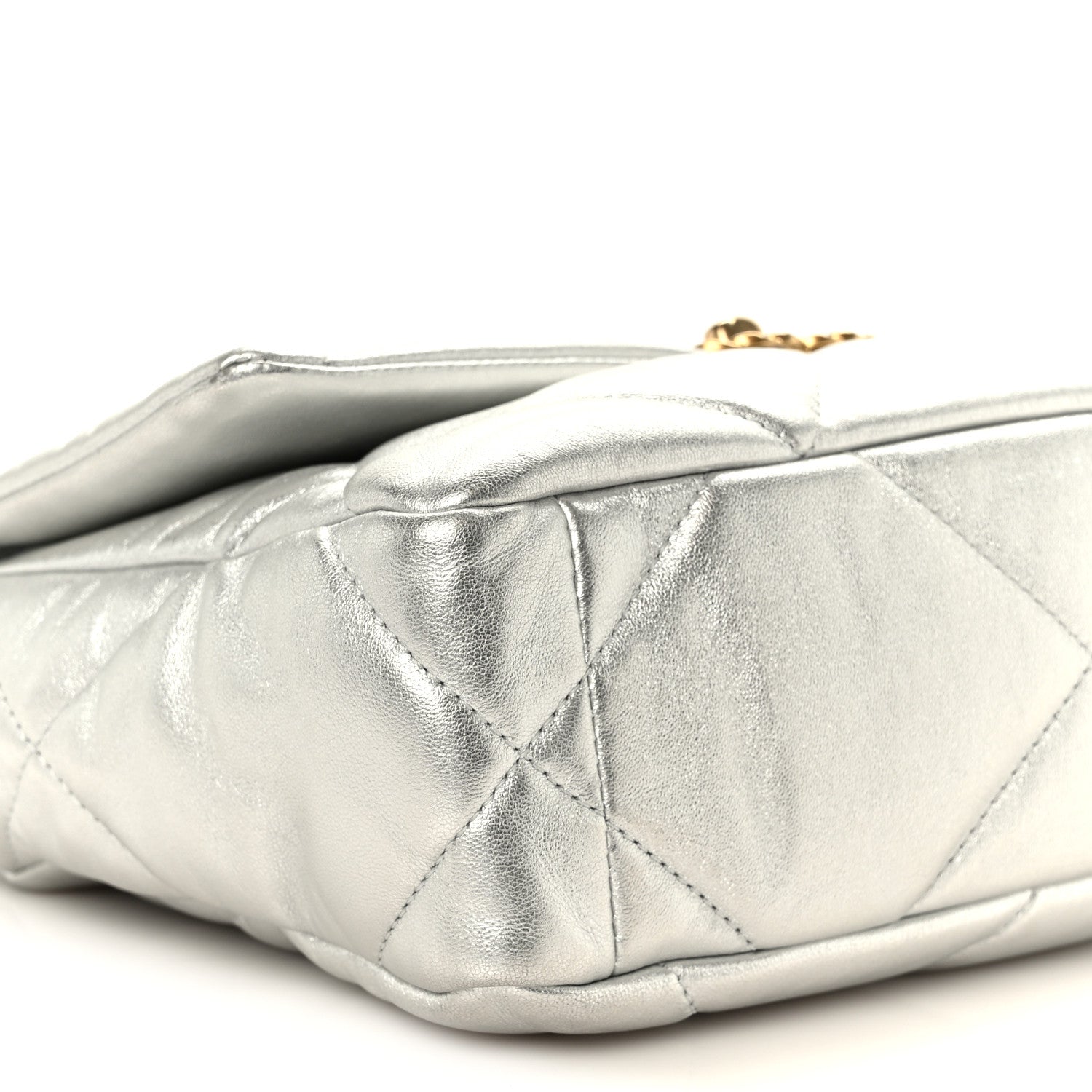 Metallic Lambskin Quilted Medium Chanel 19 Flap Silver