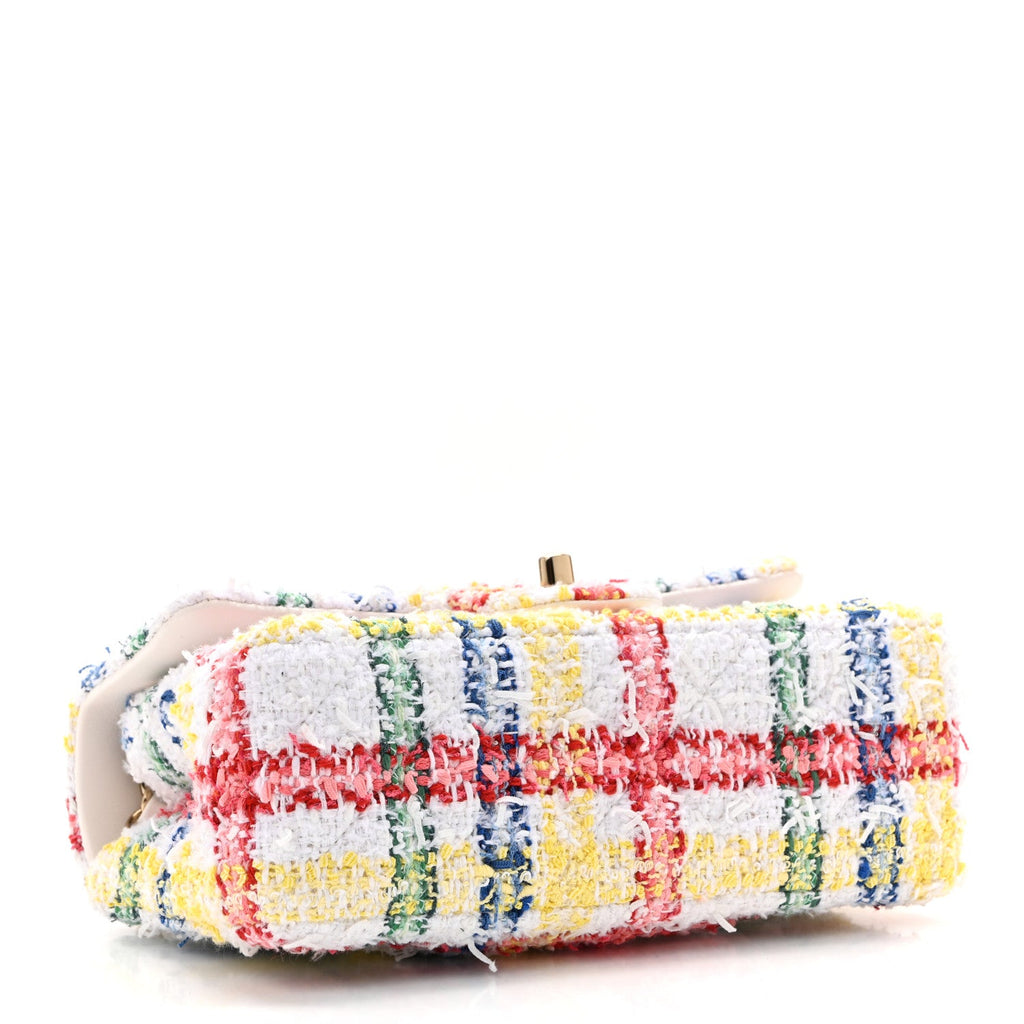 Tweed Quilted Mini Rectangular Flap White Red Yellow Blue Green