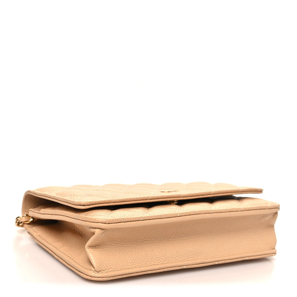 Caviar Quilted Wallet on Chain WOC Beige