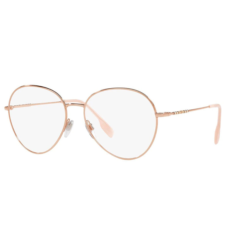 Burberry Eyeglasses Aviator Full Rim, Rose Gold Frame and Clear Demo Lenses Lens BE13661337