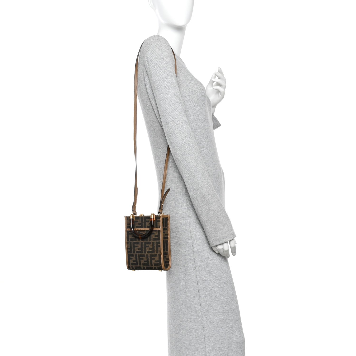 Fabric Jacquard Vitello King Plexiglass FF 1974 Mini Fendi Sunshine Shopper Tote Tobacco Moro Sand