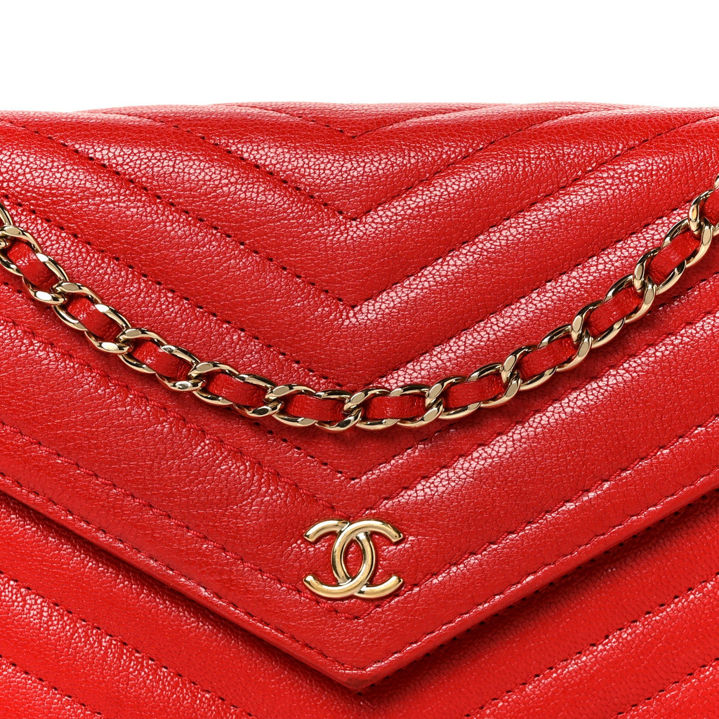 Goatskin Chevron Quilted Statement Wallet On Chain WOC Red