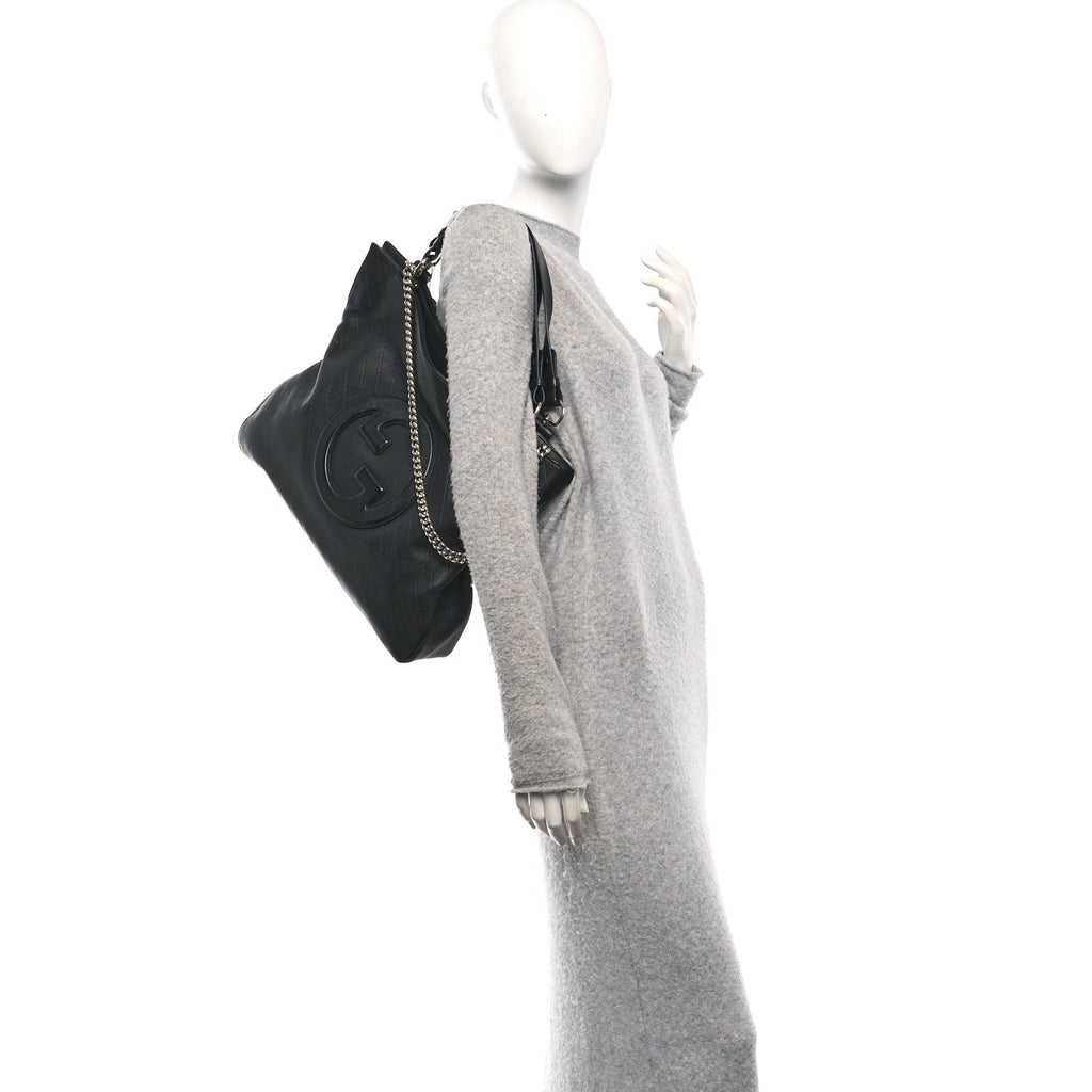 Sakai Be Green Calfskin Diagonal Stitched Medium Blondie Tote Black