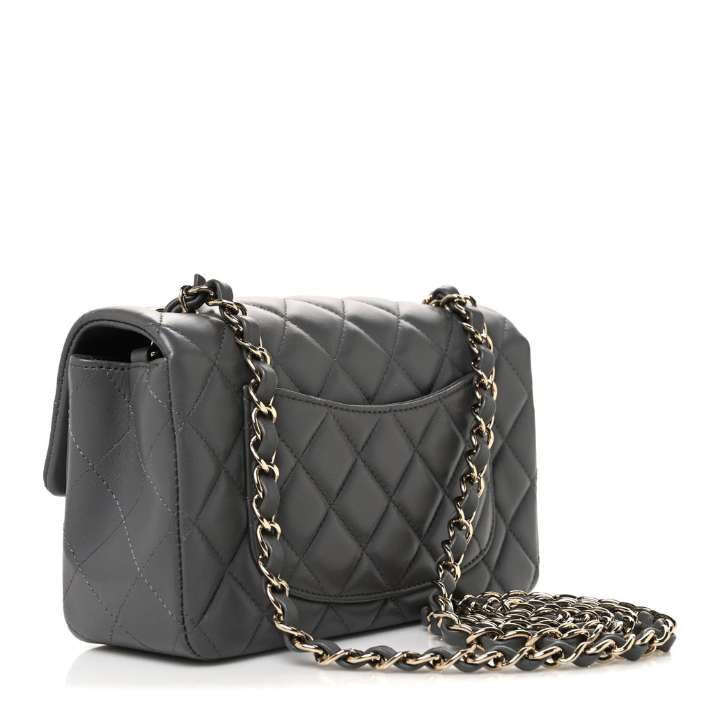 Lambskin Quilted Mini Rectangular Flap Grey