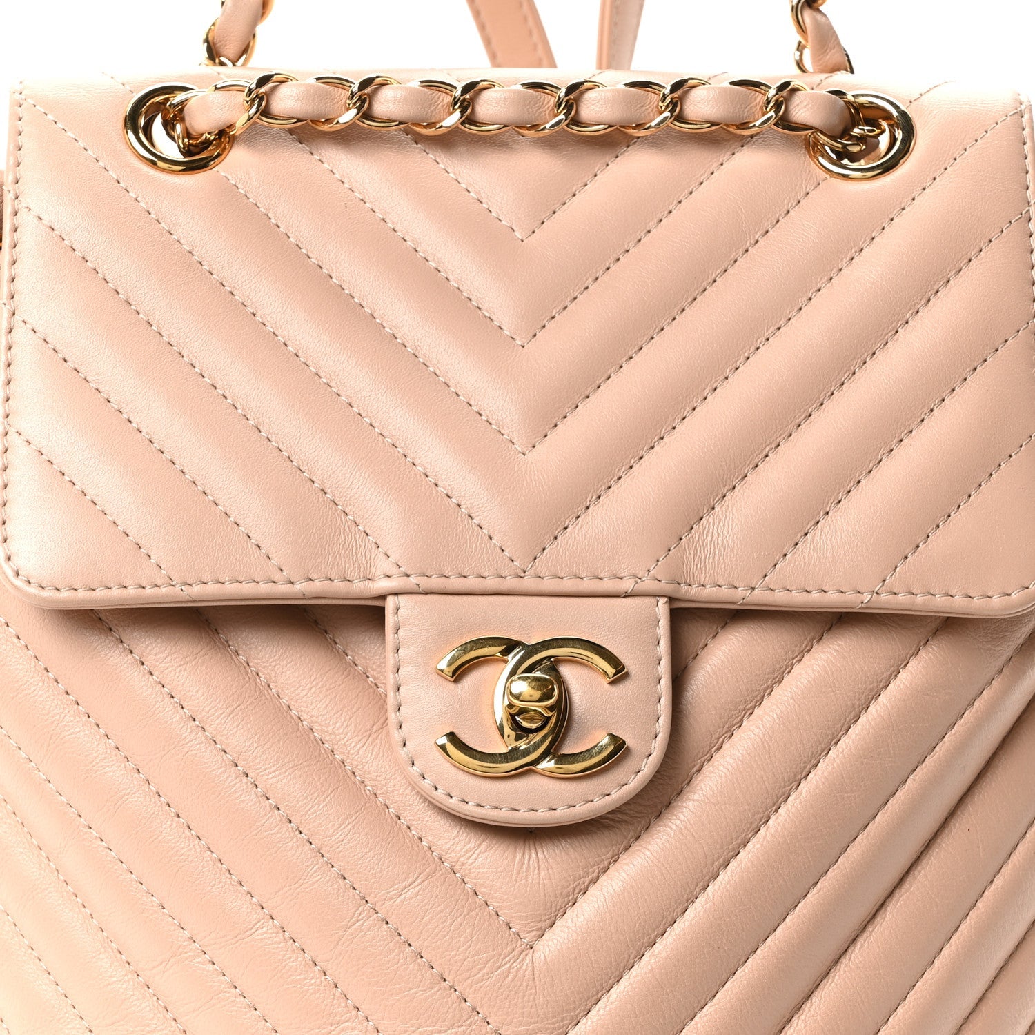 Calfskin Chevron Quilted Small Urban Spirit Backpack Beige