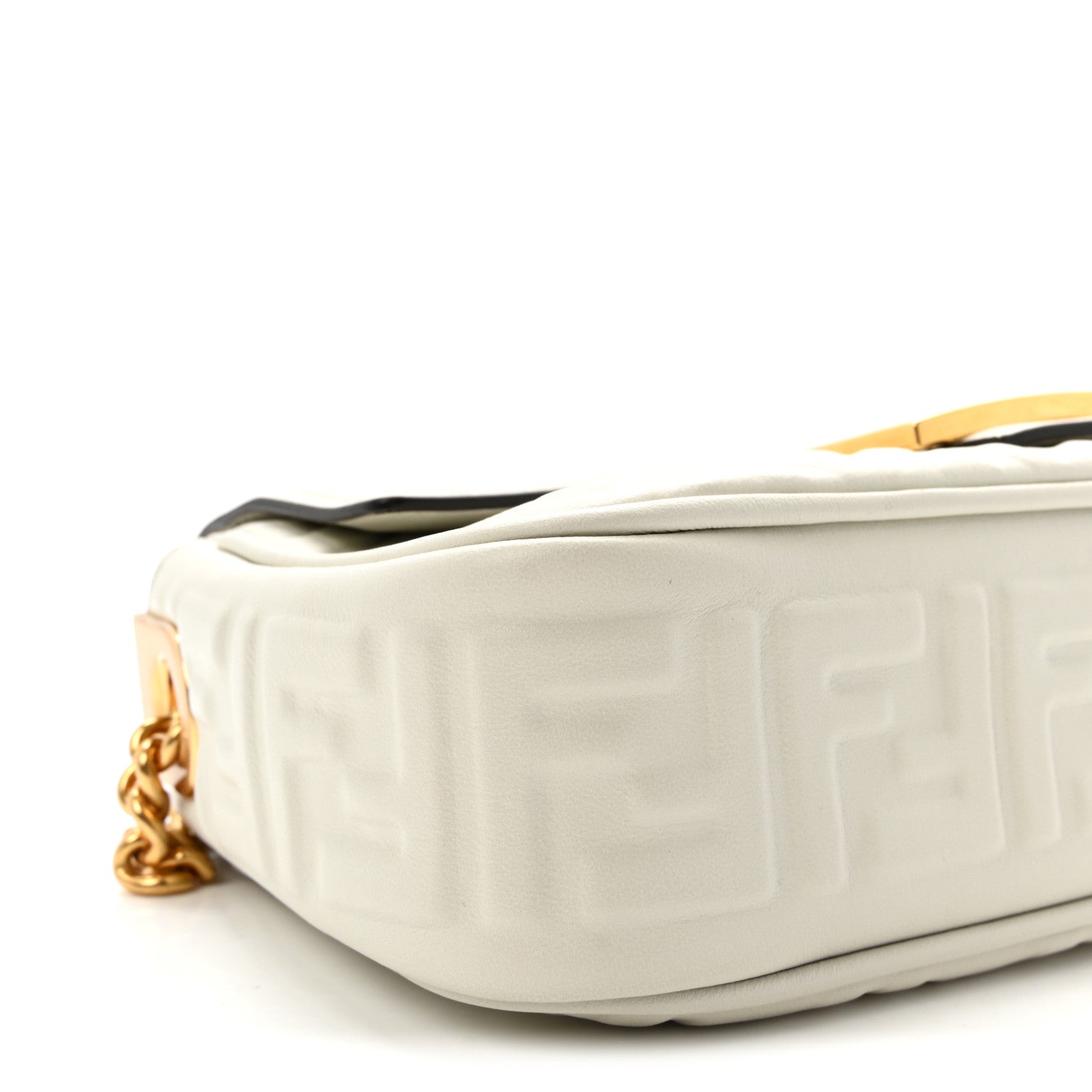 Nappa Small FF Embossed Midi Chain Baguette White
