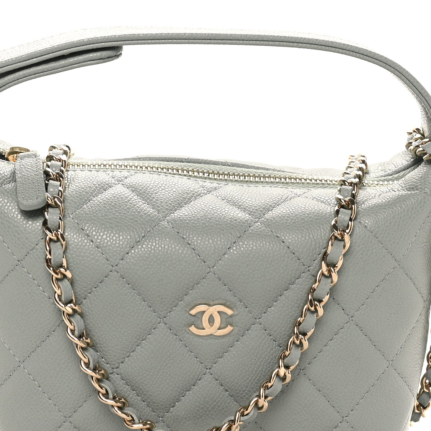 Caviar Quilted Hobo Clutch With Chain Light Green Light Green