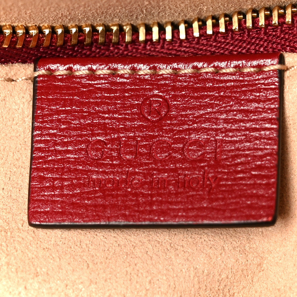 GG Supreme Monogram Azalea Calfskin Horsebit 1955 Shoulder Bag Beige Ebony New Cherry Red