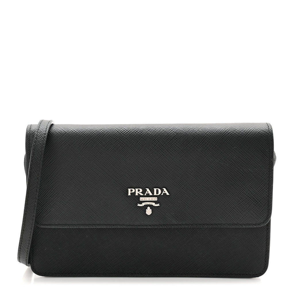 Saffiano Metal Flap Wallet With Strap Black