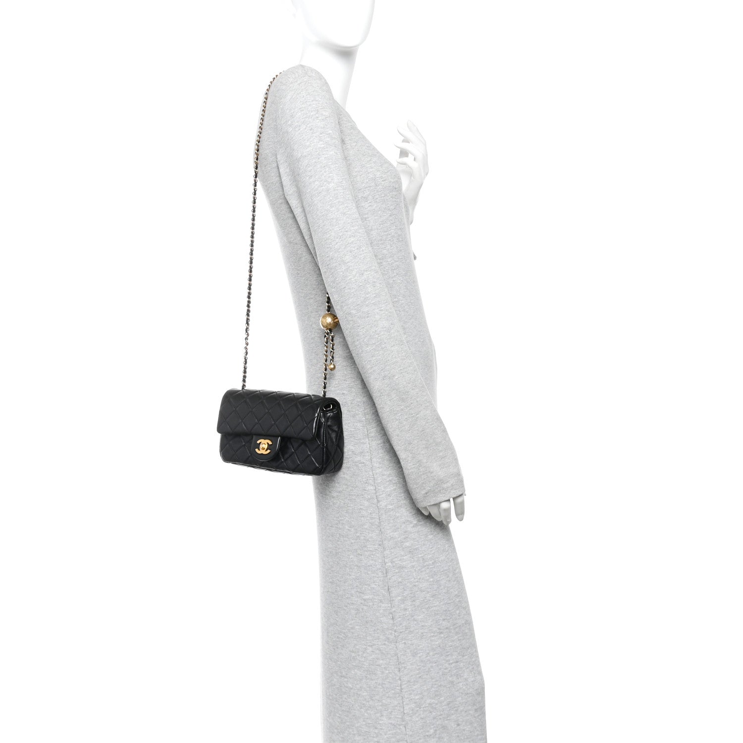 Lambskin Quilted Mini Rectangular Pearl Crush Flap Black