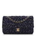 Tweed Quilted Medium Double Flap Dark Purple