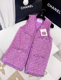 CHANEL 22P TWEED VEST 34 PINK/ LT PURPLE/ RED