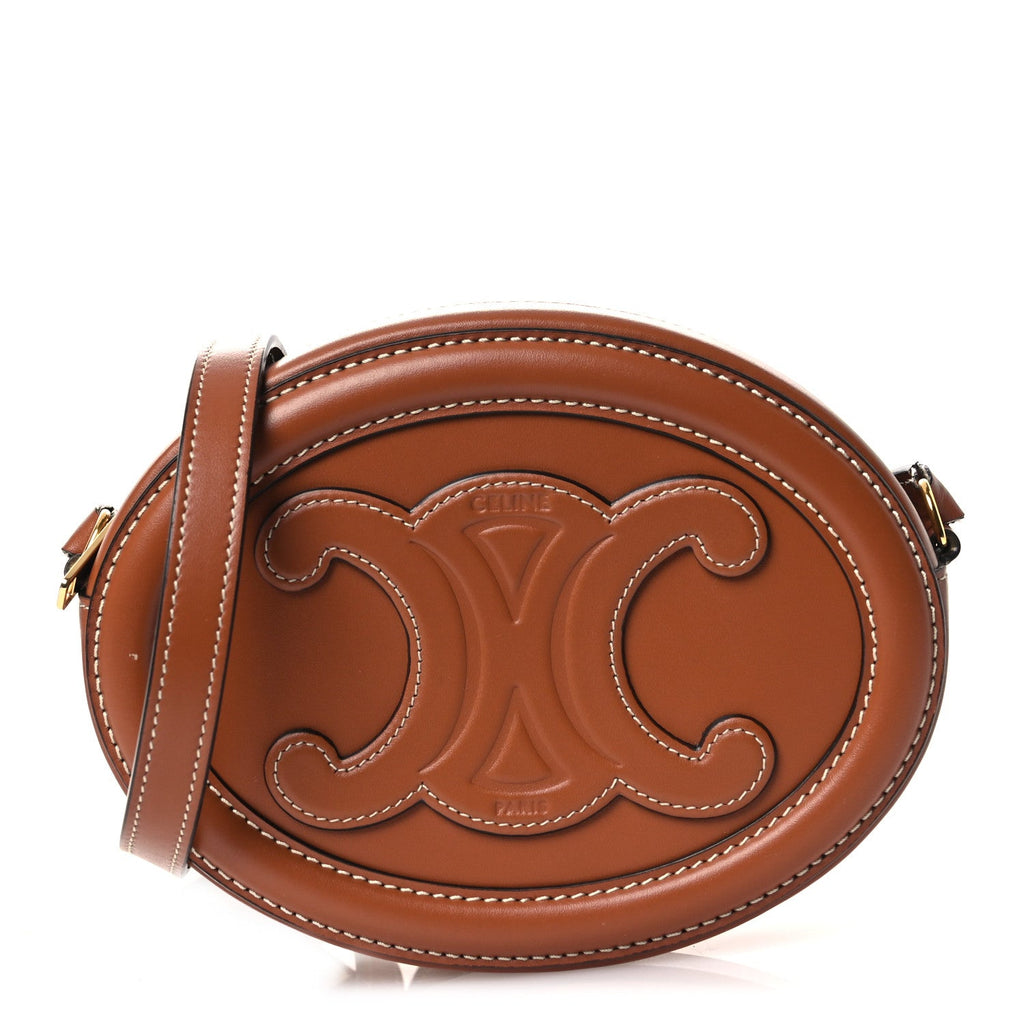 Smooth Calfskin Cuir Small Triomphe Oval Crossbody Purse Tan