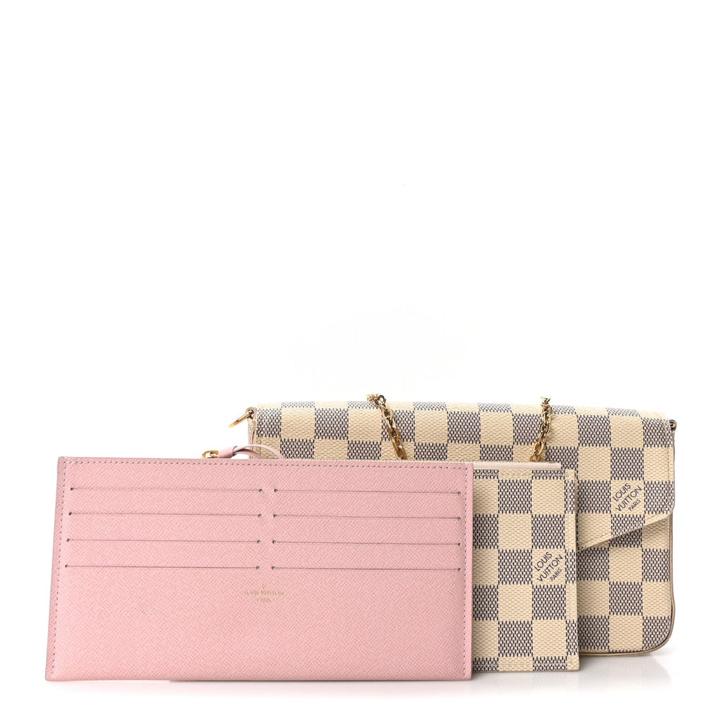 Damier Azur Pochette Felicie Chain Wallet Rose Ballerine