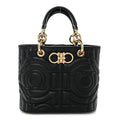 Calfskin Embossed Logo Plaque Gancini Tote Black