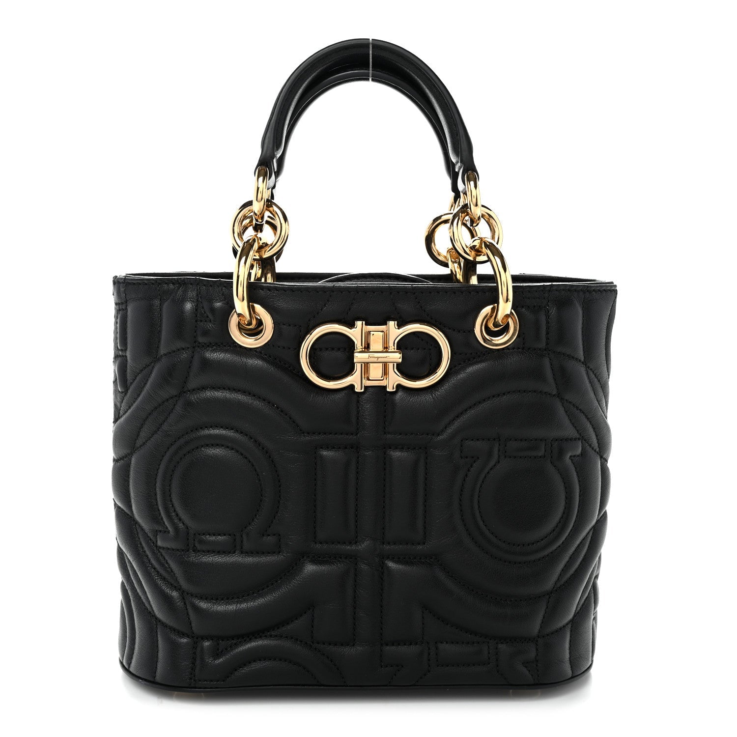 Calfskin Embossed Logo Plaque Gancini Tote Black