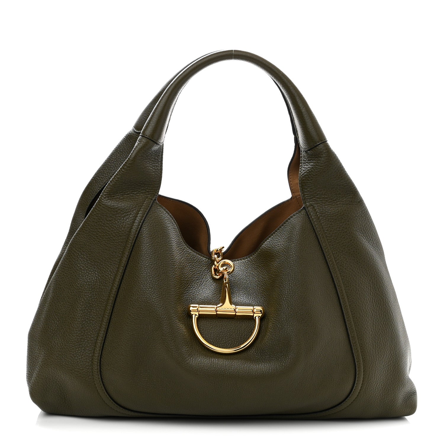 Grained Calfskin Softbit Maxi Shoulder Bag Forest Green