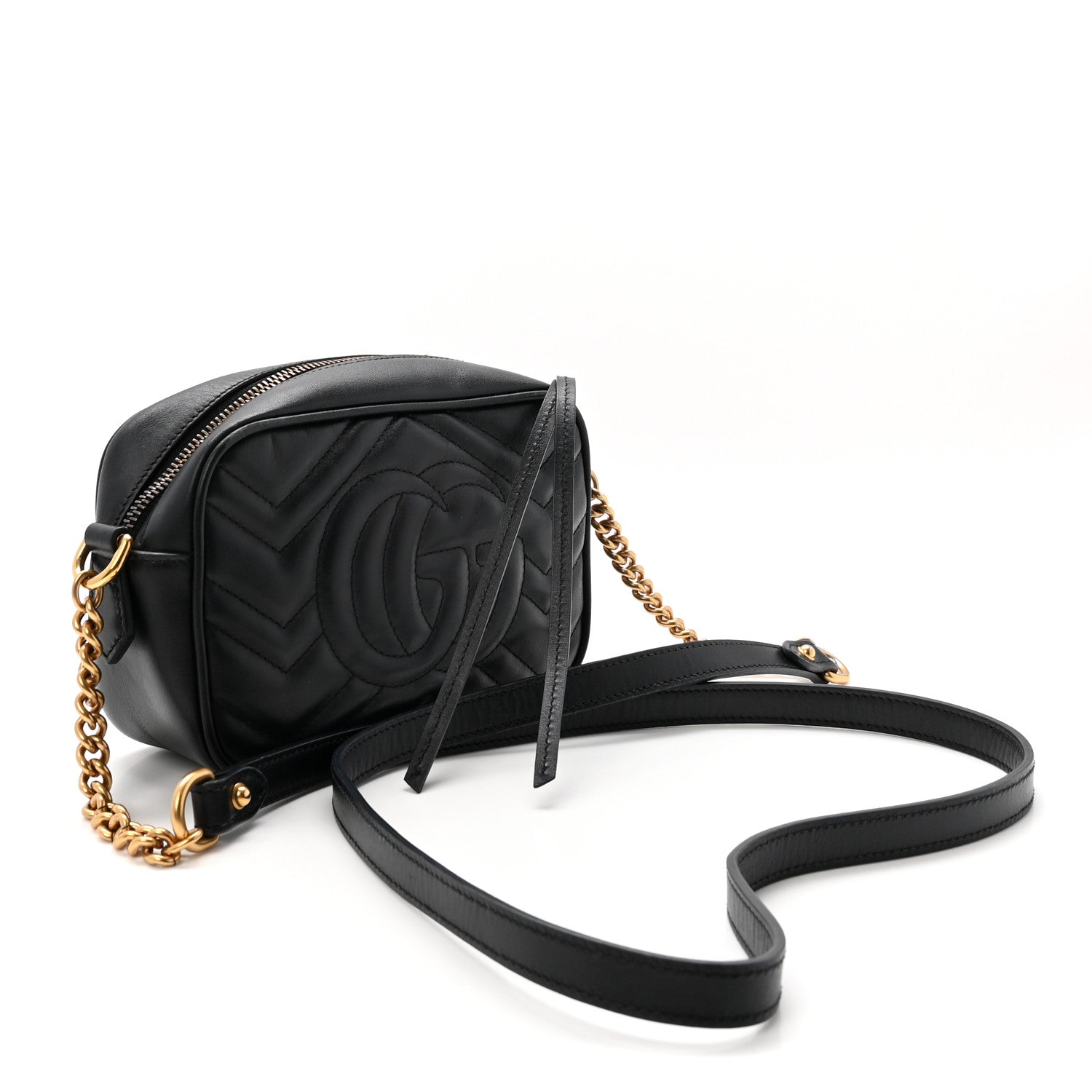 Calfskin Matelasse Mini GG Marmont Chain Shoulder Bag Black