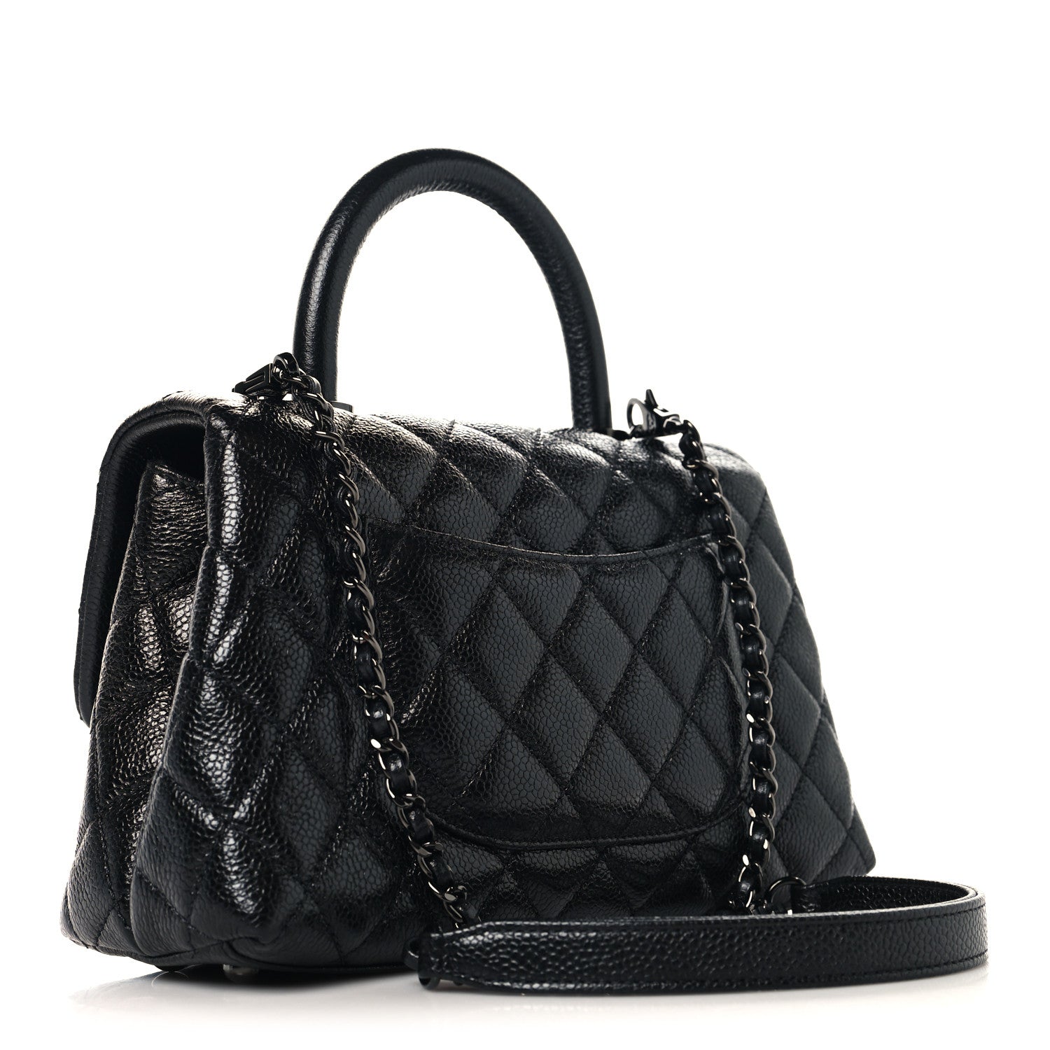 Caviar Quilted Mini Coco Handle Flap So Black