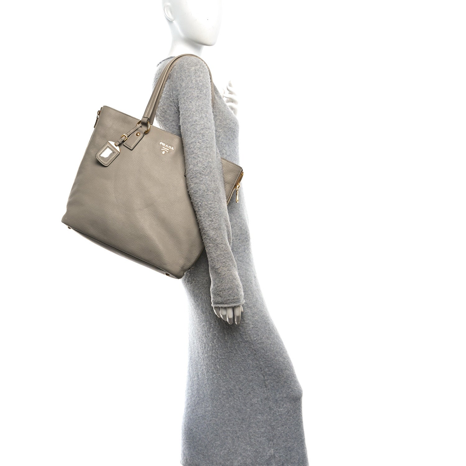 Vitello Daino Side Zip Shopper Tote Pomice