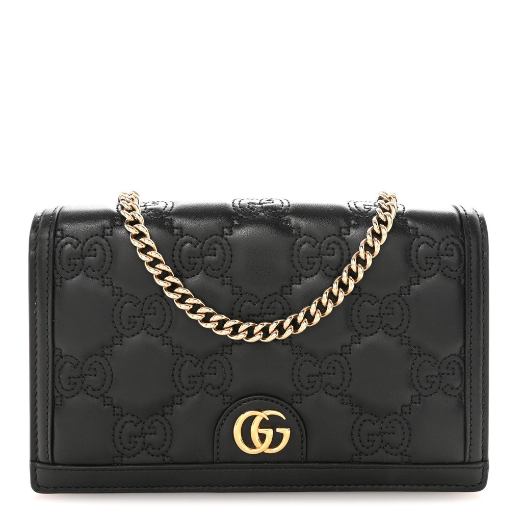Calfskin GG Matelasse Chain Wallet Black