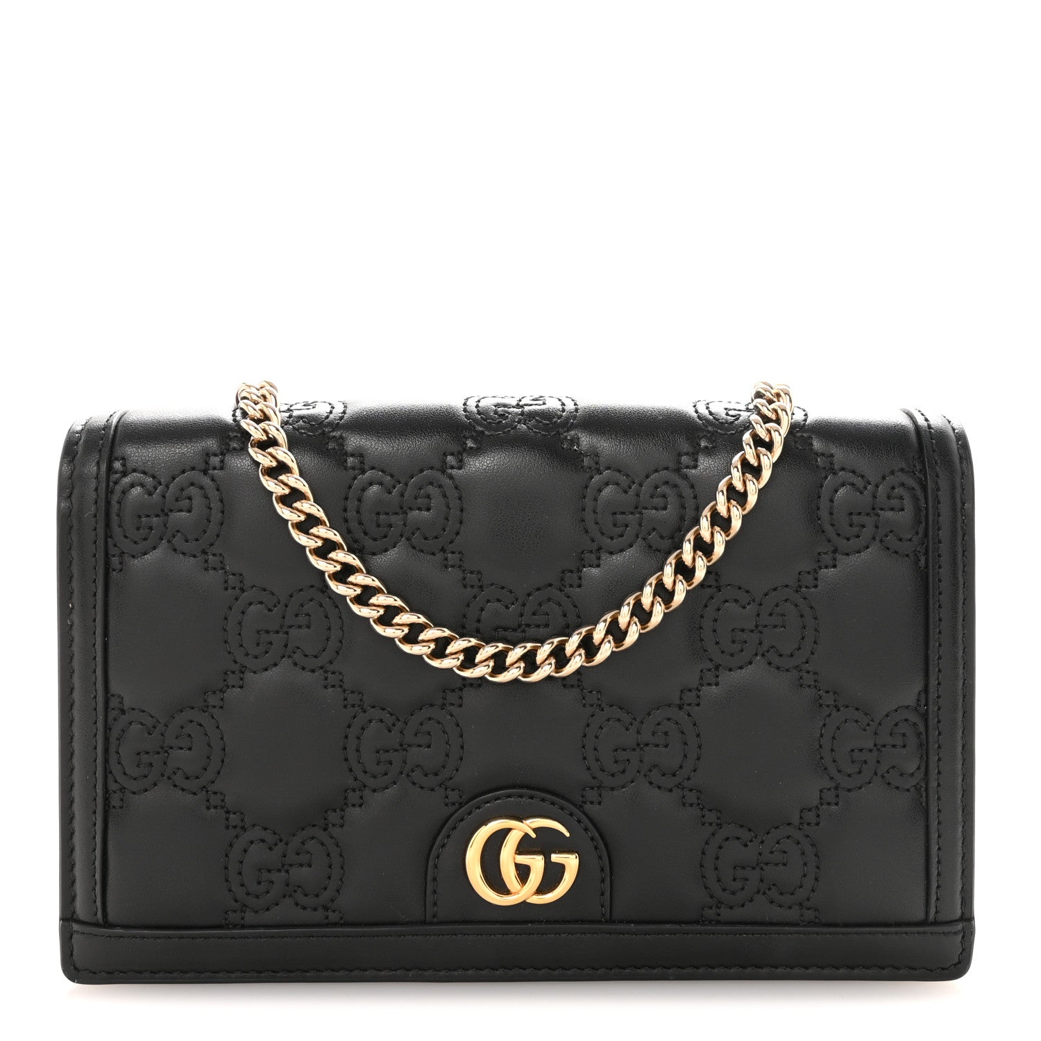 Calfskin GG Matelasse Chain Wallet Black