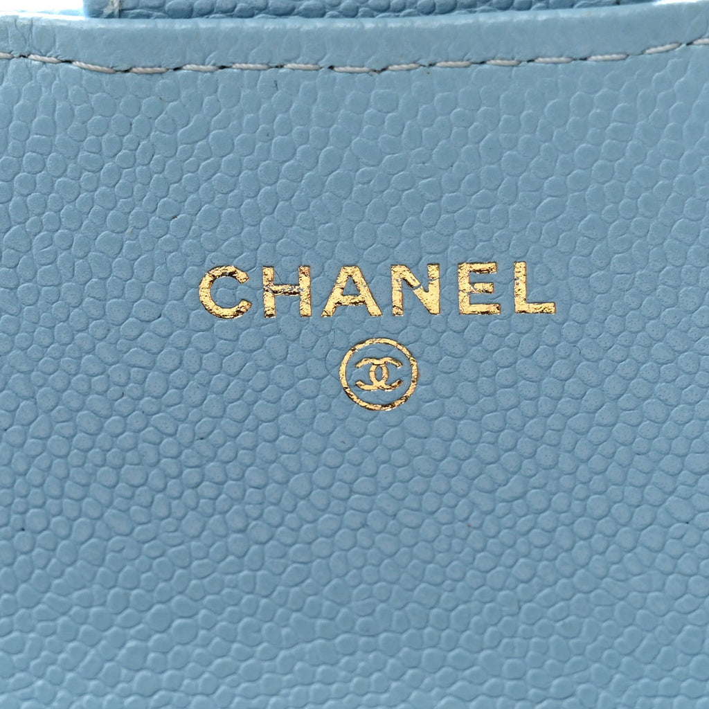 Caviar Quilted Large Gusset Flap Wallet Light Blue