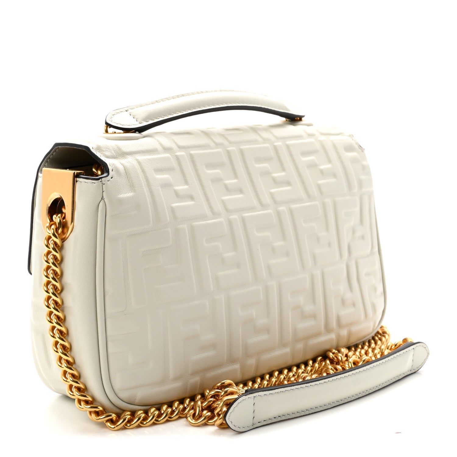 Nappa Small FF Embossed Midi Chain Baguette White