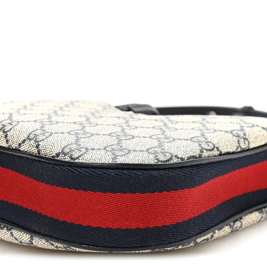 GG Supreme Monogram Textured Calfskin Web Small Attache Shoulder Bag Beige Blue