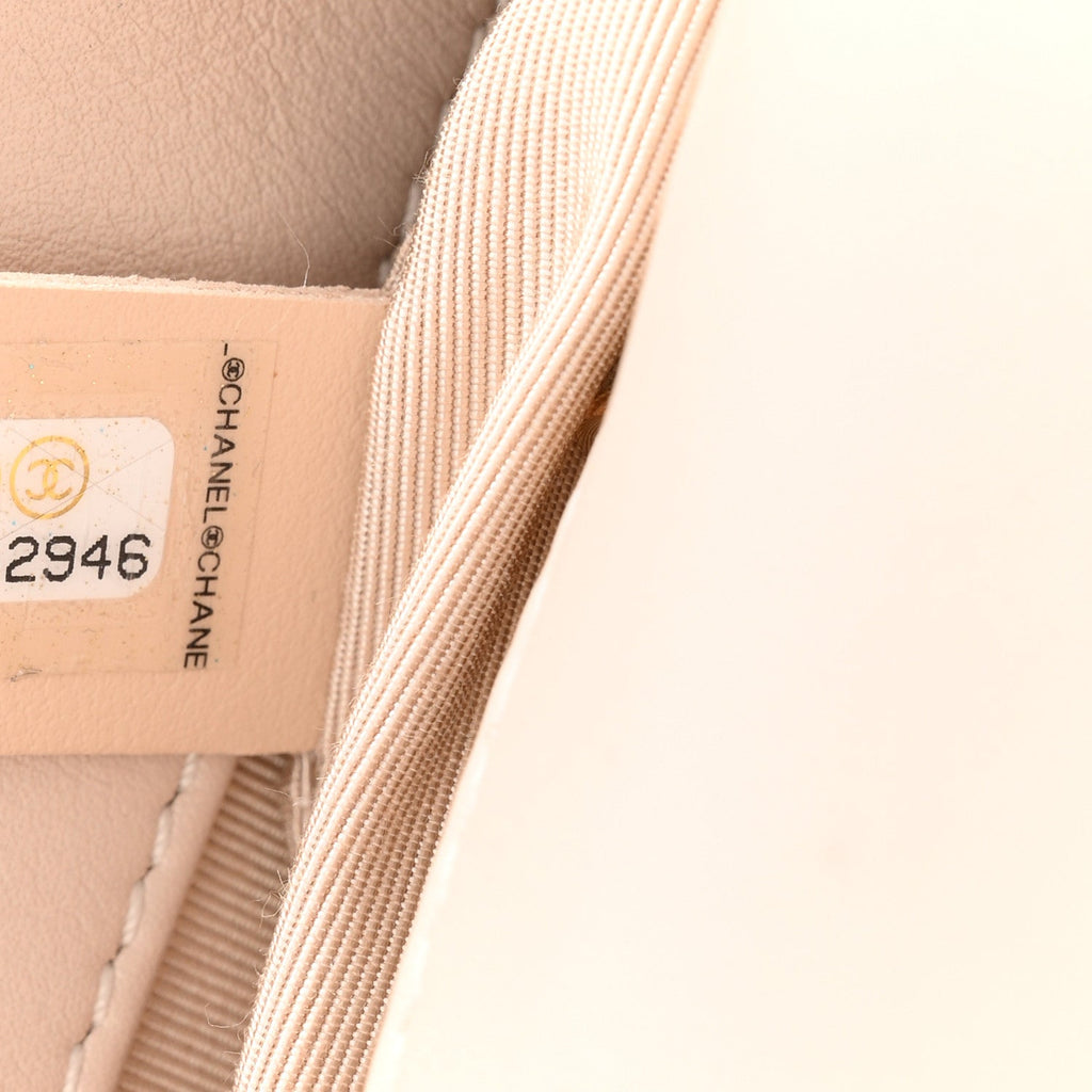 Calfskin Stitched Medium Covered CC Flap Bag Beige