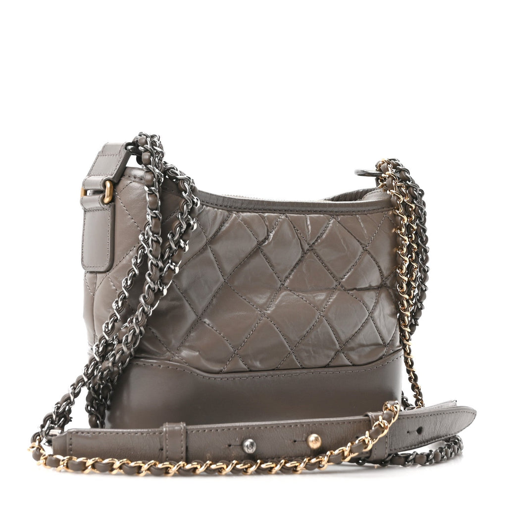 Aged Calfskin Quilted Small Gabrielle Hobo Grey