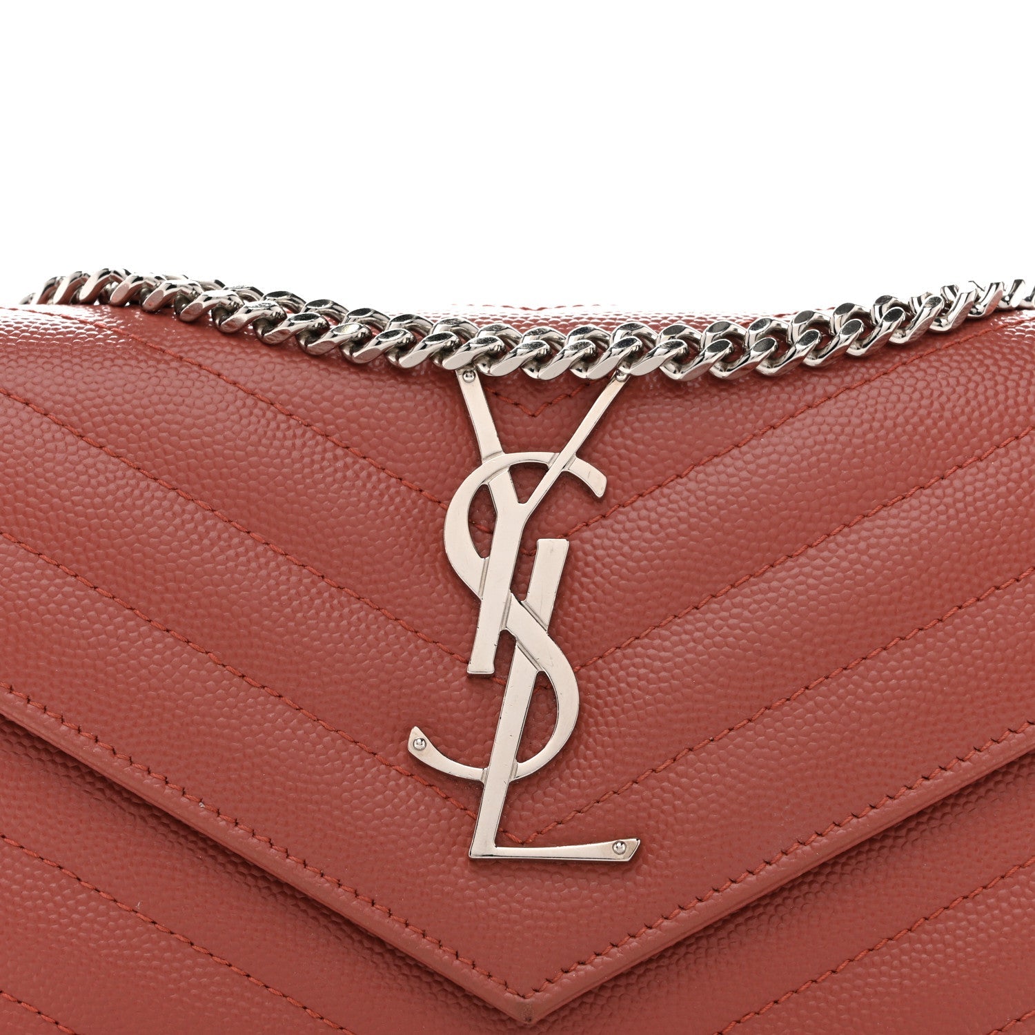 Grain De Poudre Matelasse Chevron Small Monogram Chain Wallet Blush Fonce