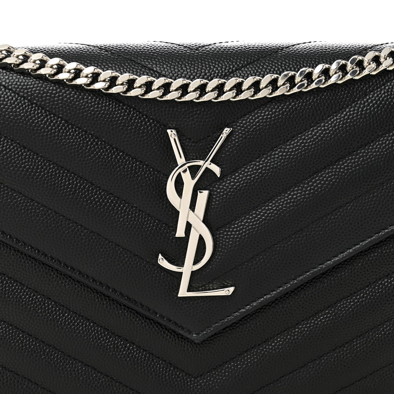 Grain De Poudre Matelasse Chevron Monogram Chain Wallet Black