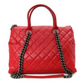 Shiny Sheepskin Quilted Medium Shopping Tote Red