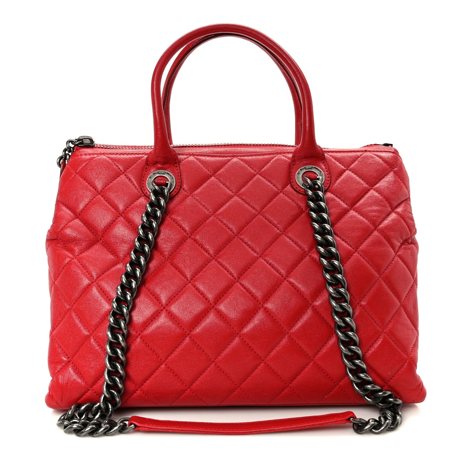 Shiny Sheepskin Quilted Medium Shopping Tote Red