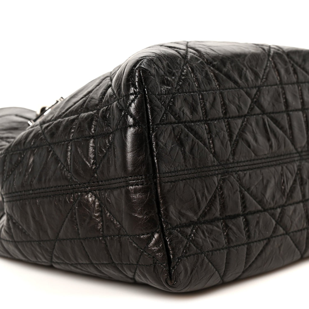 Crinkled Calfskin Macrocannage Small Toujours Vertical Tote Black