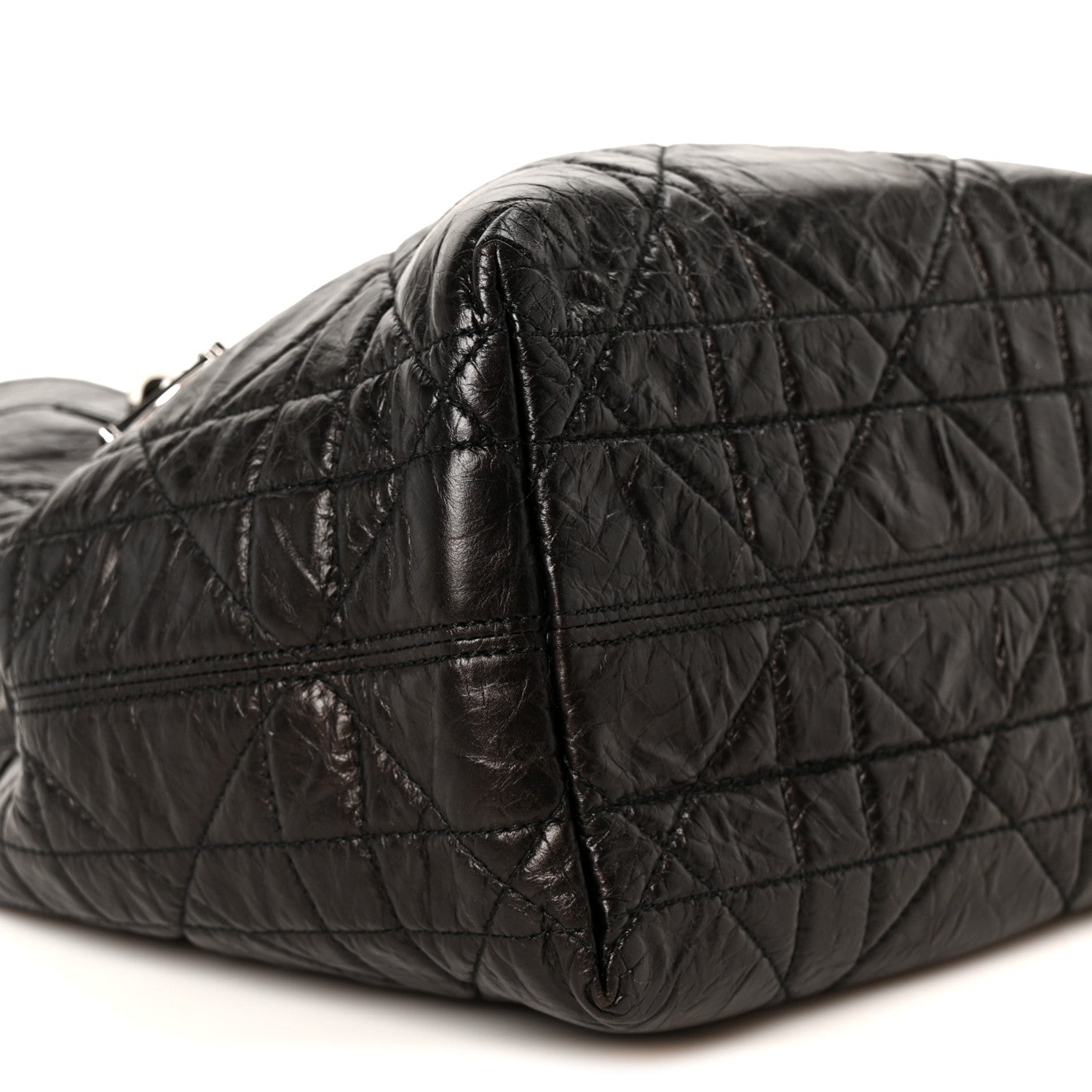 Crinkled Calfskin Macrocannage Small Toujours Vertical Tote Black