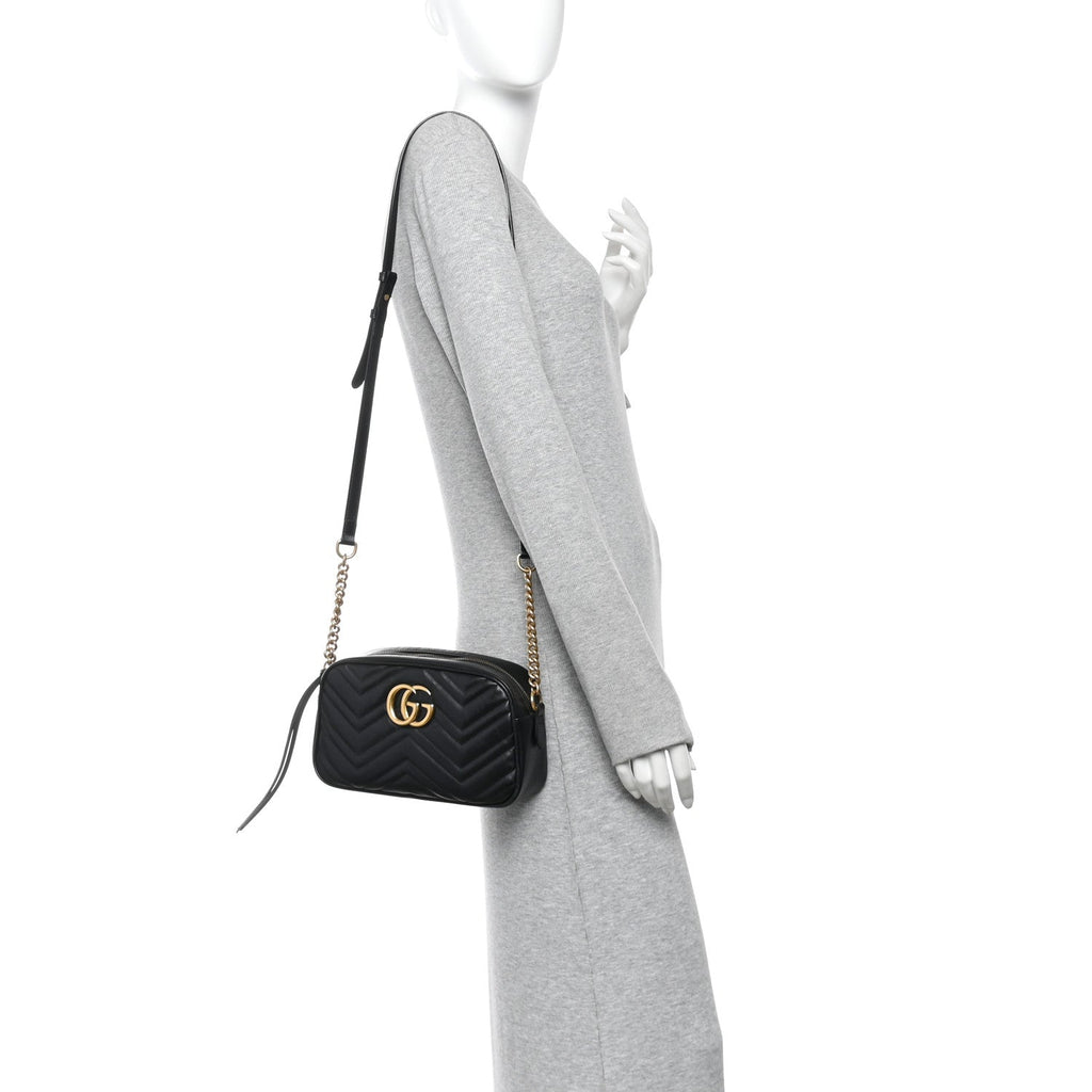 Calfskin Matelasse Small GG Marmont Chain Shoulder Bag Black