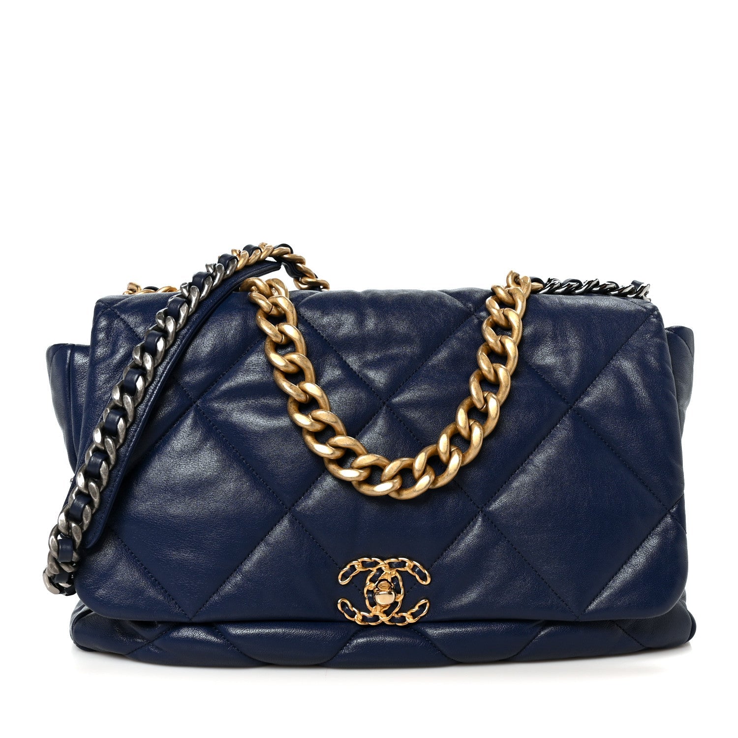 Goatskin Quilted Maxi Chanel 19 Flap Navy Blue
