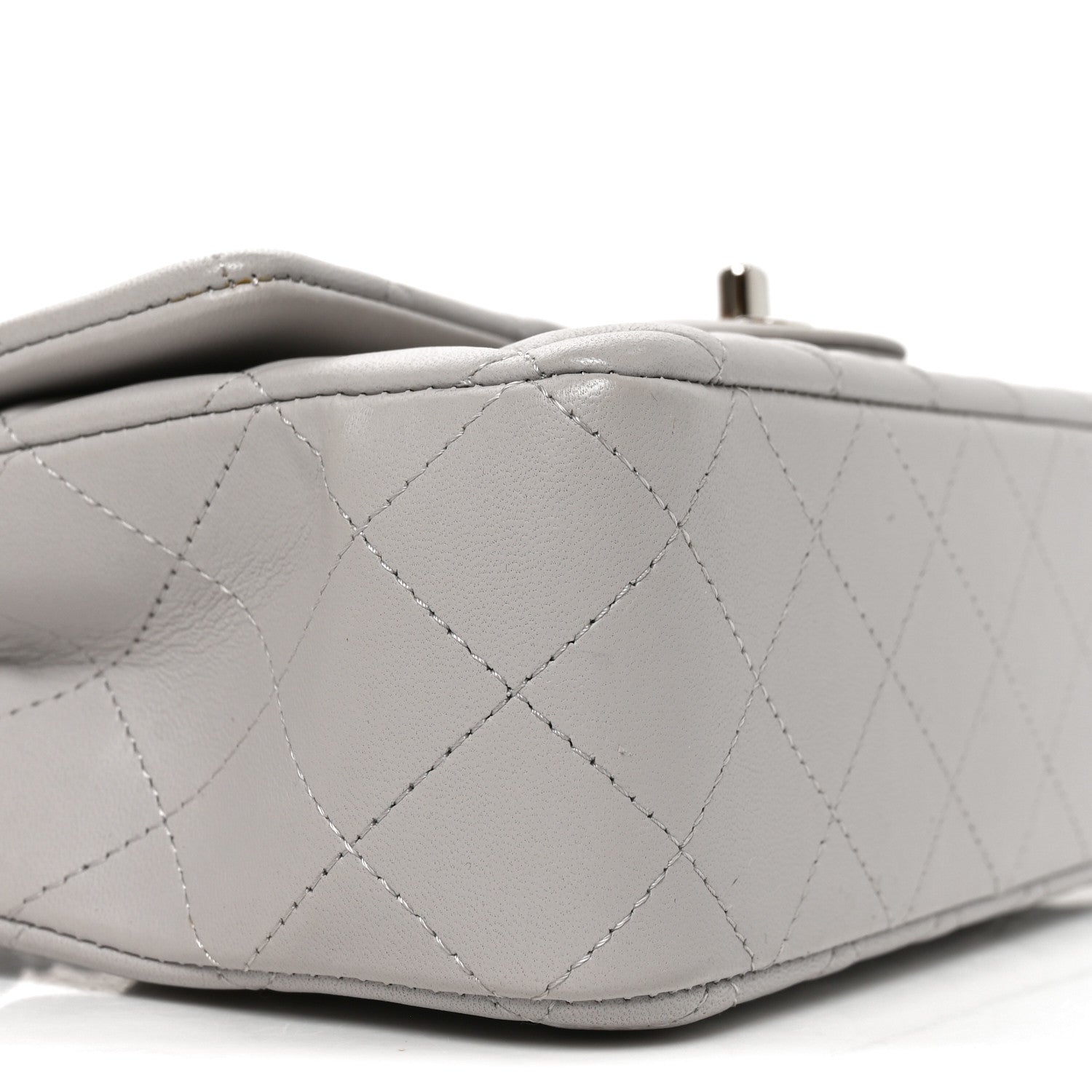 Lambskin Quilted Mini Rectangular Flap Light Grey