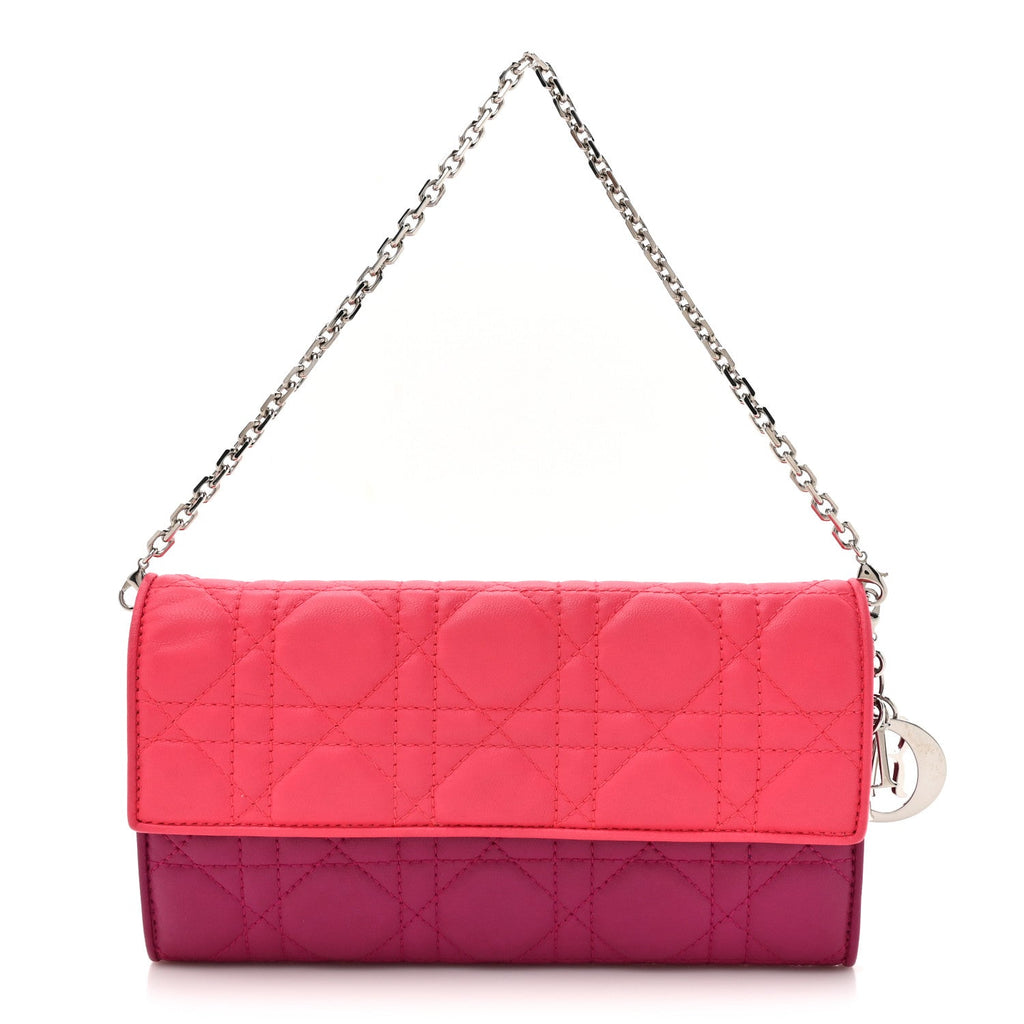Lambskin Cannage Bi-Color Lady Dior Rendezvous Wallet On Chain Toxic Purple Pink